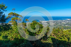 Panoramic view of Wollongong Sydney Australia from Bulli Lookout on a sunny winters day blue skies Sydney NSW Australia