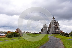 Panoramic view of the wooden churches on island of Kizhi, Karelia