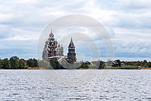 Panoramic view of the wooden churches on island of Kizhi, Karelia