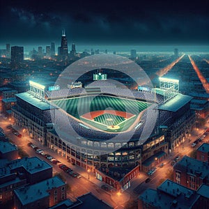 Baseball - Wrigley Field Pano at Night