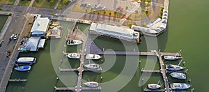 Panoramic view yacht parking in Corpus Christi, Texas bay front