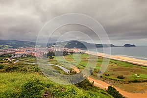 Panoramic view of Zarautz, with the beach and golf course, on th