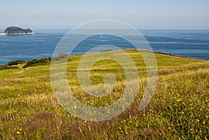 Panoramic view of Zarautz with Guetaria on the background on a b