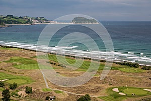 Panoramic view of Zarautz with Guetaria on the background on a b