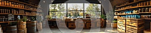 Panoramic view of a zero-waste store with various organic and sustainable products on display photo