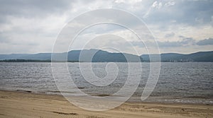 Panoramic view of the Zhiguli mountains from the Peninsula Kopylovo.