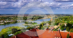 Panoramic view of the Zulawy from the Teutonic Knights Castle in Malbork, Poland