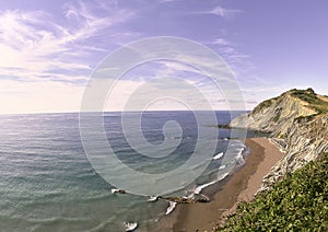 Panoramic view of Zumaya beach in Spain. Flysch photo