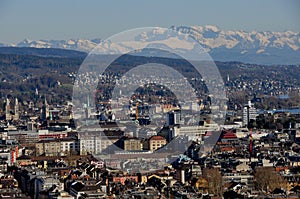 Panoramic view of ZÃ¼rich city from Switzerlands second highest skyscraper to the University, ETH and old town