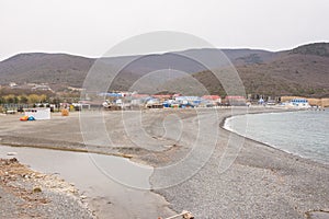 Panoramic views of bay and sea flows into the river in the village of Sukko spring