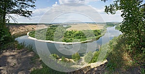 Panoramic views of the gorge Krivobore, the Don River from the high bank. Russia. Voronezh region