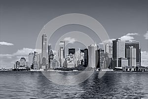 Panoramic views of the New York City Manhattan in monochrome blue tonality