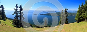 Panoramic Views of Pender Island, San Juan Islands, and Olympic Peninsula from Mount Warburton on Saturna Island, BC, Canada