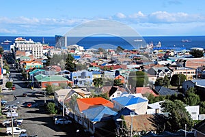 Panoramic views of Punta Arenas Chile towards the sea