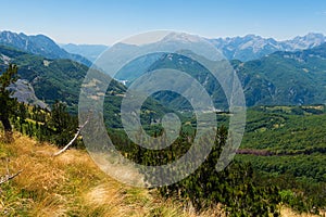 Panoramic views of raw mountain landscapes from the Albanian Alps between Theth and Valbona