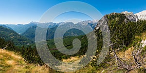 Panoramic views of raw mountain landscapes from the Albanian Alps between Theth and Valbona