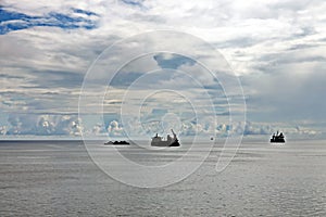 Panoramic views of the roadstead and transshipment area of the Port of Muara Pantai, Indonesia, January,2021