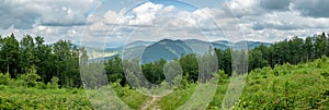 Panoramic views from Velka Raca peak in Kysucke Beskydy mountains near village of Oscadnica