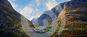 Panoramic The village of Undredal is a small village on the fjord. Aurlandsfjord West coast of Norway