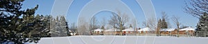 Panoramic web banner of the public park in a residential district.  Tranquillity scene of a panoramic view of the park photo