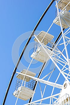 Panoramic wheel . Underside view of a ferris wheel rotating downward