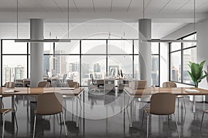 Panoramic white open space coworking office interior