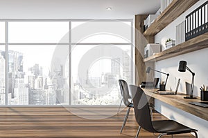 Panoramic white open space designer office