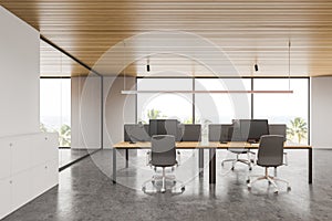 Panoramic white open space office interior