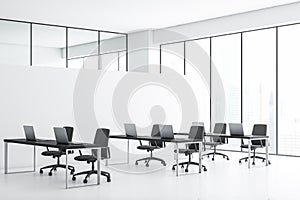 Panoramic white open space office interior