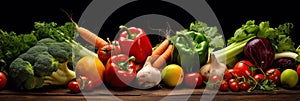 Panoramic wide organic healthy food background. Healthy vegan vegetarian food vegetables and fruits, copy space, banner