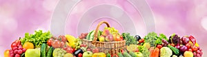 Panoramic wide photo healthy and useful vegetables and fruits