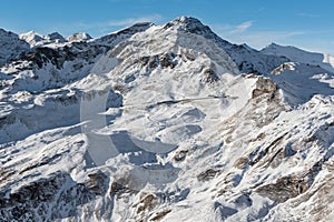 Panoramic wiev of alpine road Grossglockner in winter
