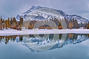Panoramic Winter Mountain Reflections In Banff