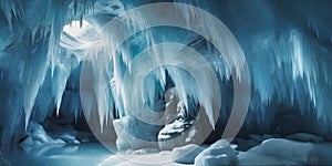 Panoramic Winter Scenic of an Enchanting Ice Cave