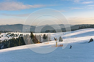 Panoramic winter view of Beskid Sadecki mountains