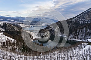 Panoramic winter view of the northern part of Lake Santa Giustina