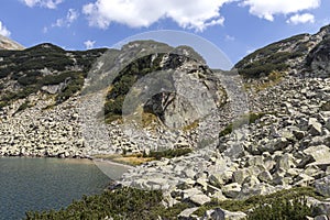 Panoramic of Banderitsa Fish lake, Pirin Mountain, Bulgaria