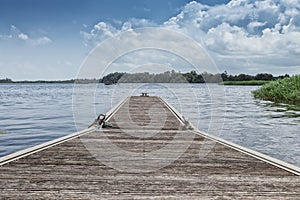 Panoramica of the Rio Zaire in Soyo with pontoon for boats. Angola photo