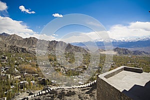 panoramical view of the city of Leh, capital of the reign of Ladakh in the Indian Himalayas