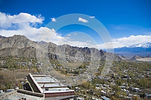 panoramical view of the city of Leh, capital of the reign of Ladakh in the Indian Himalayas