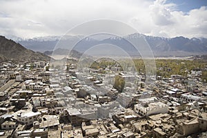 panoramical view of the city of Leh, capital of the reign of Ladakh in the Indian Himalayas