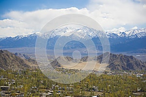 panoramical view of the city of Leh, capital of the reign of Ladakh in the Indian Himalayas