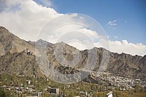 panoramical view of the city of Leh, capital of the reign of Ladakh in the Indian Himalayas