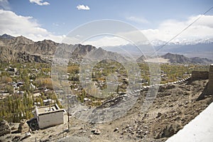 panoramical view of the city of Leh, capital of the reign of Ladakh in the Indian Himalayas