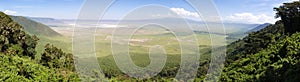 Panoramiv view of volcanic crater of Ngorongoro, Tanzania, Africa.