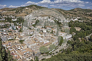 Panoranic view of Albaicin/Albayzin (Old Muslim quarter) from Alhambra Palace (Granada, Spain)