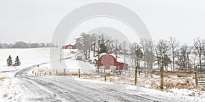 Panorma of winter scene of rural farm in Appalachia