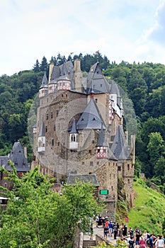 Panoroma with medieval Eltz Castle in the hills above the Moselle, Germany