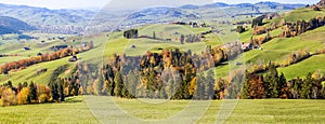 Panoroma of villages in Swiss Appenzellerland in autumn