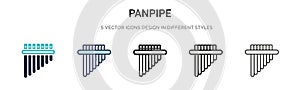 Panpipe icon in filled, thin line, outline and stroke style. Vector illustration of two colored and black panpipe vector icons